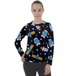 Seamless-adventure-space-vector-pattern-background Women s Long Sleeve Raglan Tee