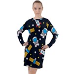 Seamless-adventure-space-vector-pattern-background Long Sleeve Hoodie Dress