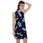 Seamless-adventure-space-vector-pattern-background Racer Back Hoodie Dress