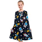 Seamless-adventure-space-vector-pattern-background Kids  Midi Sailor Dress