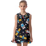 Seamless-adventure-space-vector-pattern-background Kids  Pilgrim Collar Ruffle Hem Dress