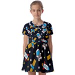 Seamless-adventure-space-vector-pattern-background Kids  Short Sleeve Pinafore Style Dress