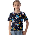 Seamless-adventure-space-vector-pattern-background Kids  Cuff Sleeve Scrunch Bottom Tee