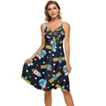 Seamless-adventure-space-vector-pattern-background Sleeveless Tie Front Chiffon Dress