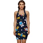 Seamless-adventure-space-vector-pattern-background Sleeveless Wide Square Neckline Ruched Bodycon Dress