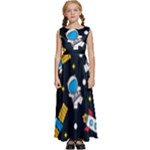 Seamless-adventure-space-vector-pattern-background Kids  Satin Sleeveless Maxi Dress