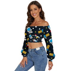 Long Sleeve Crinkled Weave Crop Top 