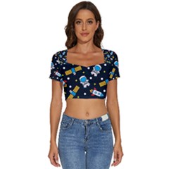 Short Sleeve Square Neckline Crop Top  
