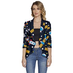 Women s 3/4 Sleeve Ruffle Edge Open Front Jacket 