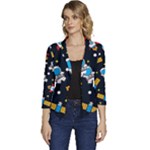 Seamless-adventure-space-vector-pattern-background Women s Casual 3/4 Sleeve Spring Jacket