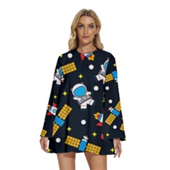 Round Neck Long Sleeve Bohemian Style Chiffon Mini Dress 
