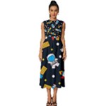 Seamless-adventure-space-vector-pattern-background Sleeveless Round Neck Midi Dress