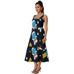 Square Neckline Tiered Midi Dress 