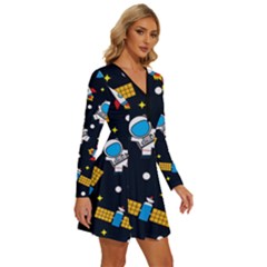 Long Sleeve Deep V Mini Dress  
