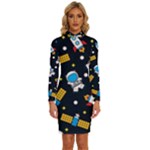 Seamless-adventure-space-vector-pattern-background Long Sleeve Shirt Collar Bodycon Dress