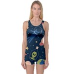 Seamless-pattern-with-funny-aliens-cat-galaxy One Piece Boyleg Swimsuit