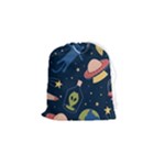 Seamless-pattern-with-funny-aliens-cat-galaxy Drawstring Pouch (Small)