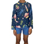 Seamless-pattern-with-funny-aliens-cat-galaxy Kids  Long Sleeve Swimwear