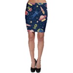 Seamless-pattern-with-funny-aliens-cat-galaxy Bodycon Skirt