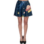 Seamless-pattern-with-funny-aliens-cat-galaxy Skater Skirt