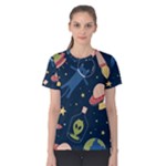 Seamless-pattern-with-funny-aliens-cat-galaxy Women s Cotton Tee