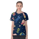 Seamless-pattern-with-funny-aliens-cat-galaxy Women s Cotton Tee