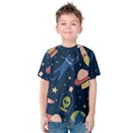 Seamless-pattern-with-funny-aliens-cat-galaxy Kids  Cotton Tee