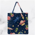 Seamless-pattern-with-funny-aliens-cat-galaxy Grocery Tote Bag