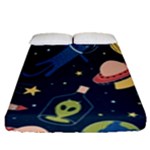 Seamless-pattern-with-funny-aliens-cat-galaxy Fitted Sheet (Queen Size)