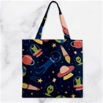 Seamless-pattern-with-funny-aliens-cat-galaxy Zipper Grocery Tote Bag