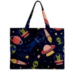 Seamless-pattern-with-funny-aliens-cat-galaxy Zipper Mini Tote Bag