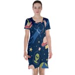 Seamless-pattern-with-funny-aliens-cat-galaxy Short Sleeve Nightdress