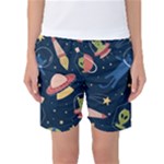 Seamless-pattern-with-funny-aliens-cat-galaxy Women s Basketball Shorts