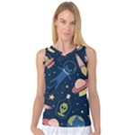 Seamless-pattern-with-funny-aliens-cat-galaxy Women s Basketball Tank Top