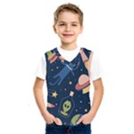 Seamless-pattern-with-funny-aliens-cat-galaxy Kids  Basketball Tank Top