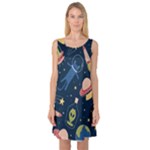 Seamless-pattern-with-funny-aliens-cat-galaxy Sleeveless Satin Nightdress