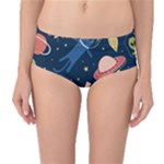 Seamless-pattern-with-funny-aliens-cat-galaxy Mid-Waist Bikini Bottoms