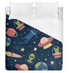 Seamless-pattern-with-funny-aliens-cat-galaxy Duvet Cover (Queen Size)