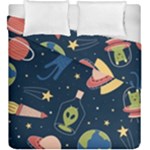 Seamless-pattern-with-funny-aliens-cat-galaxy Duvet Cover Double Side (King Size)