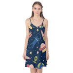 Seamless-pattern-with-funny-aliens-cat-galaxy Camis Nightgown 