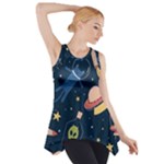 Seamless-pattern-with-funny-aliens-cat-galaxy Side Drop Tank Tunic