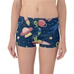 Seamless-pattern-with-funny-aliens-cat-galaxy Reversible Boyleg Bikini Bottoms