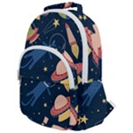 Seamless-pattern-with-funny-aliens-cat-galaxy Rounded Multi Pocket Backpack