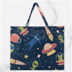 Seamless-pattern-with-funny-aliens-cat-galaxy Zipper Large Tote Bag