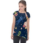 Seamless-pattern-with-funny-aliens-cat-galaxy Cap Sleeve High Low Top