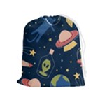 Seamless-pattern-with-funny-aliens-cat-galaxy Drawstring Pouch (XL)