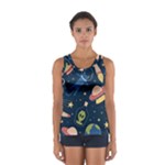 Seamless-pattern-with-funny-aliens-cat-galaxy Sport Tank Top 