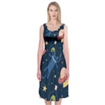 Seamless-pattern-with-funny-aliens-cat-galaxy Midi Sleeveless Dress