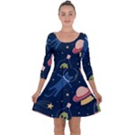 Seamless-pattern-with-funny-aliens-cat-galaxy Quarter Sleeve Skater Dress