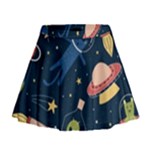 Seamless-pattern-with-funny-aliens-cat-galaxy Mini Flare Skirt
